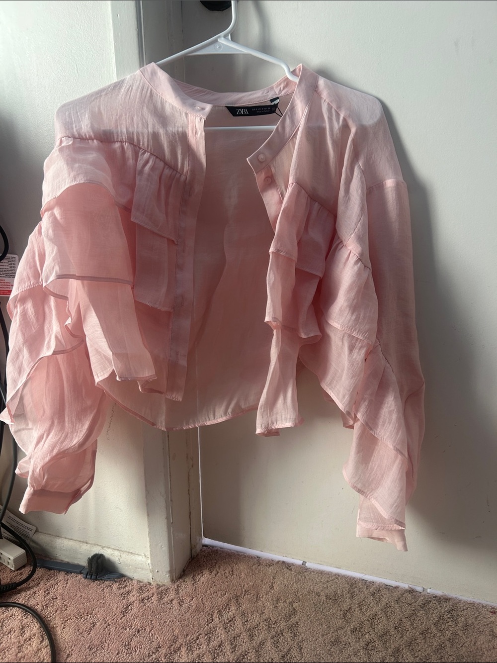 Zara Blush Pink Ruffled Cape Jacket